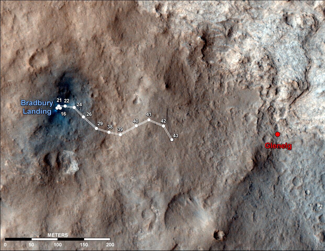 Path of Curiosity so far as seen from NASA's Mars Reconnaissance Orbiter (Image: NASA/JPL-Caltech/Univ. of Arizona)