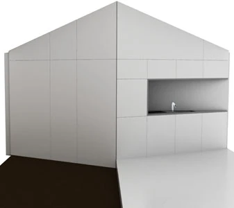 Summer House's wall of concealed tricks (Photo: 2by4-architects)