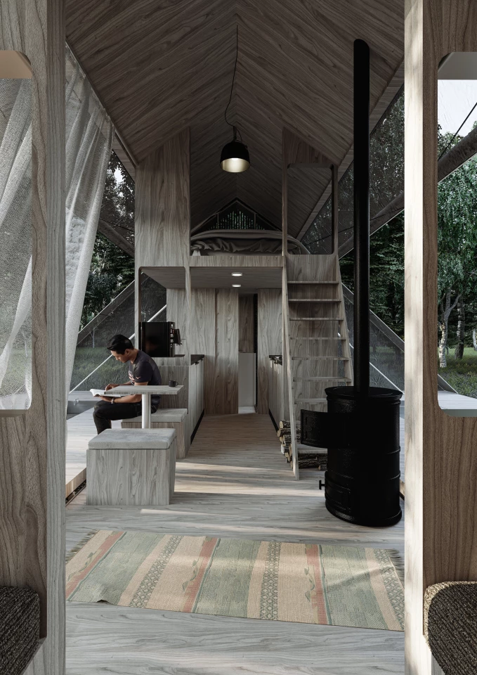 The tiny house's interior would have a total floorspace of 17.7 sq m (190 sq ft) and would be centered around its living room