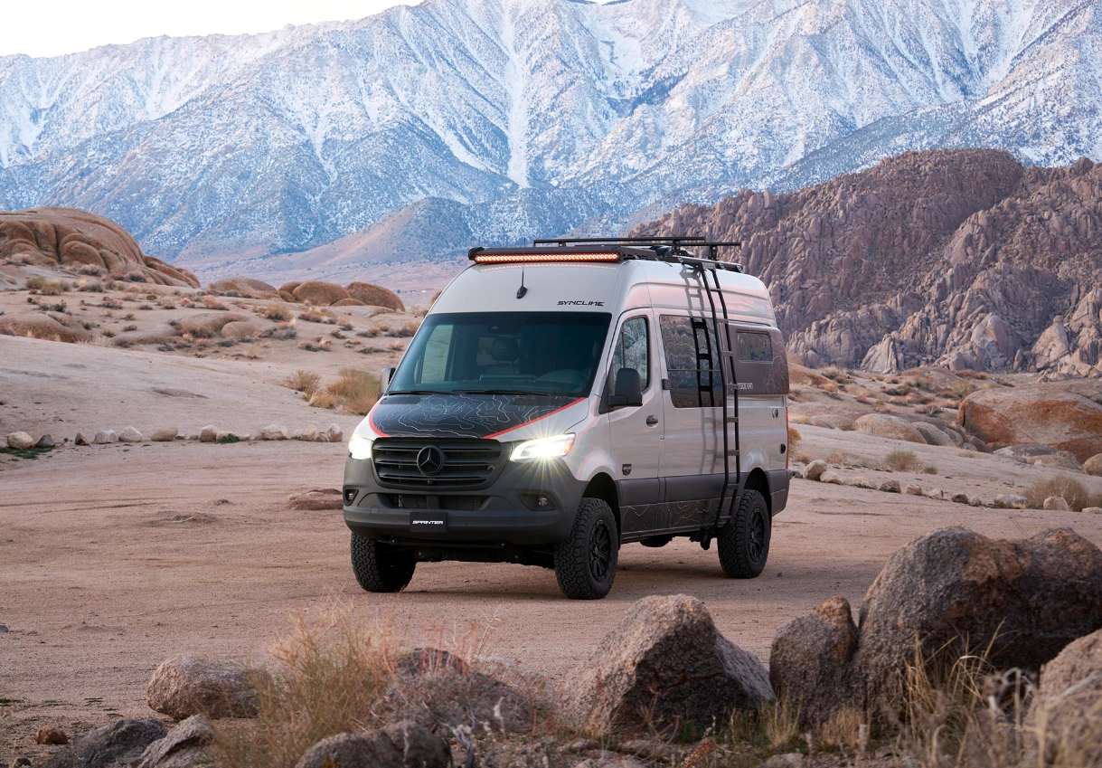 The side ladder and roof rack are part of the Syncline standard package