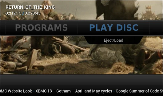 Playing a DVD in XBMC is as easy as popping in a disc and hitting Play Disc from the main menu
