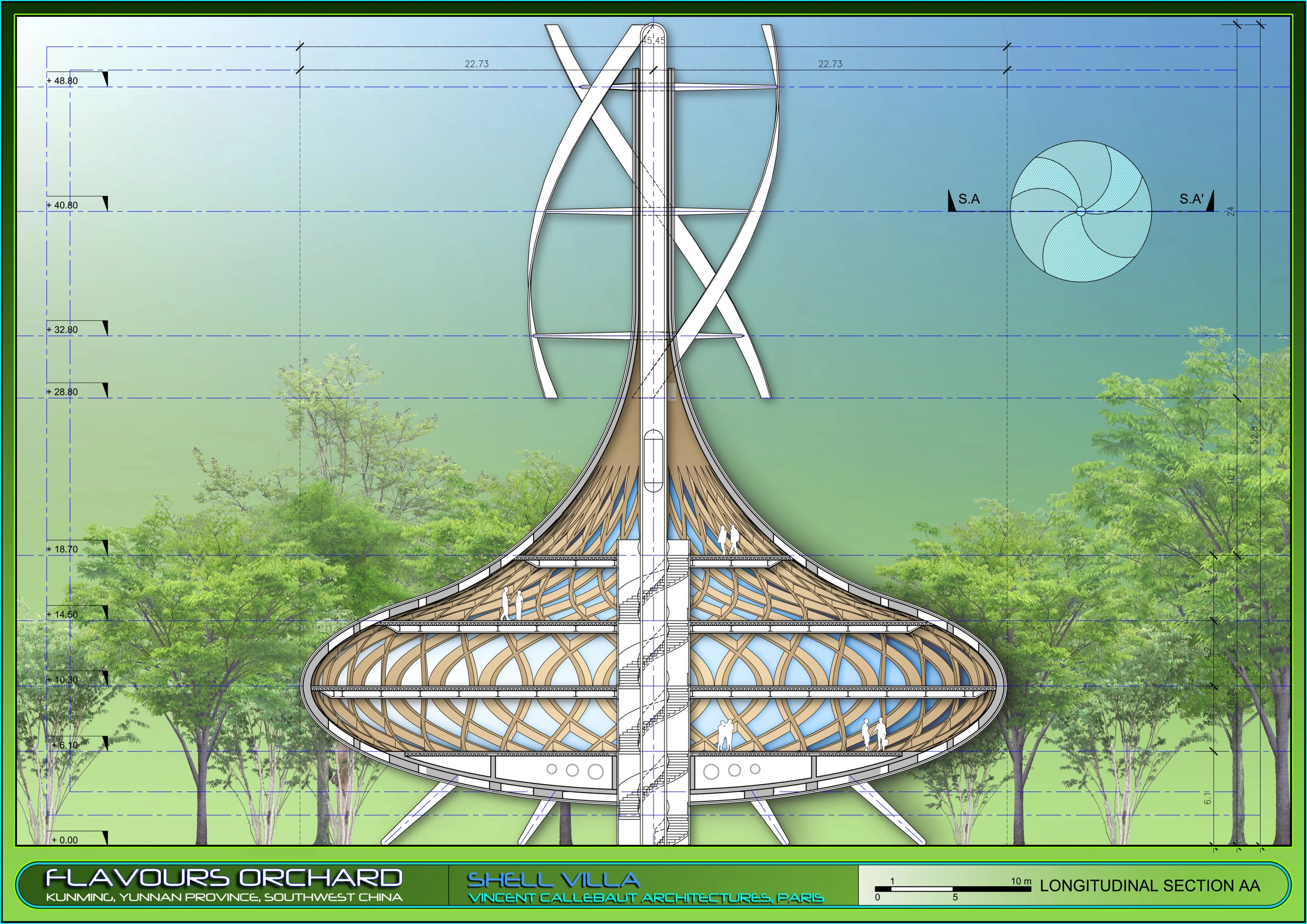 Shell Villa section AA (Image: Vincent Callebaut Architectures)