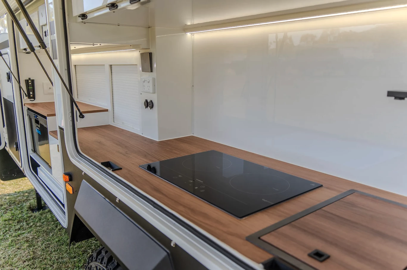 With two large hatches, the E4 XK has a long, highly capable kitchen area that