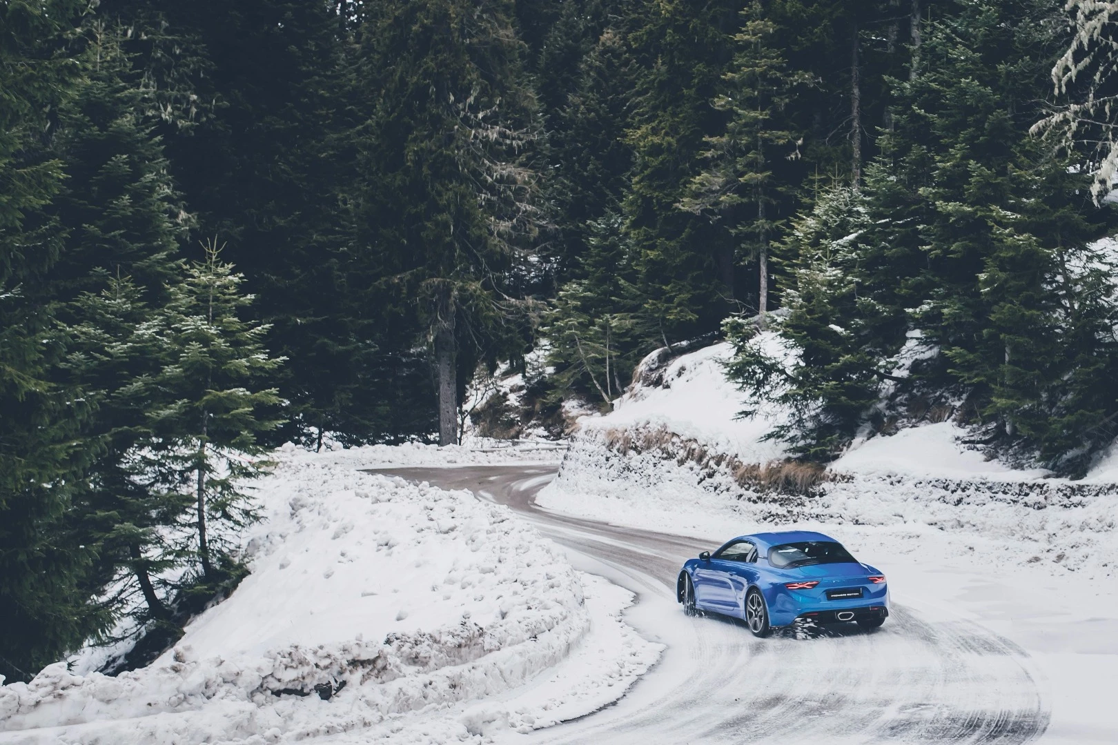 The new Alpine A110 getting sideways on a European mountain pass