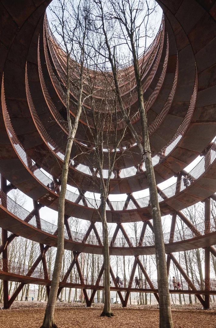 Trees grow at the center of the Camp Adventure Tower