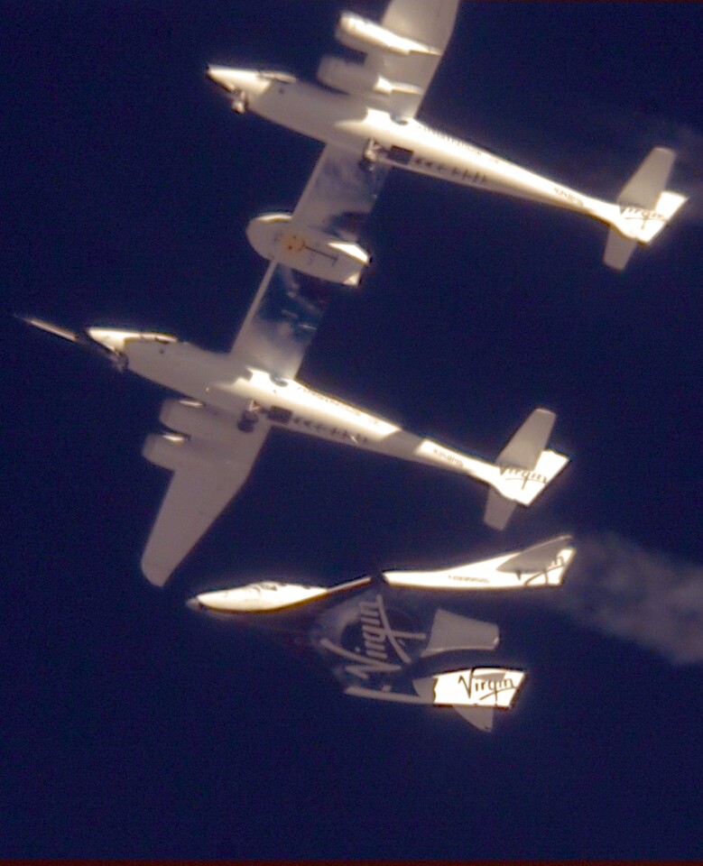 VSS Enterprise moments after she is released from VMS Eve at 45,000ft (Image: Clay Observatory)