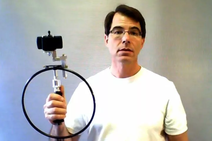 Inventor Peter Homer with a prototype Circle Thing