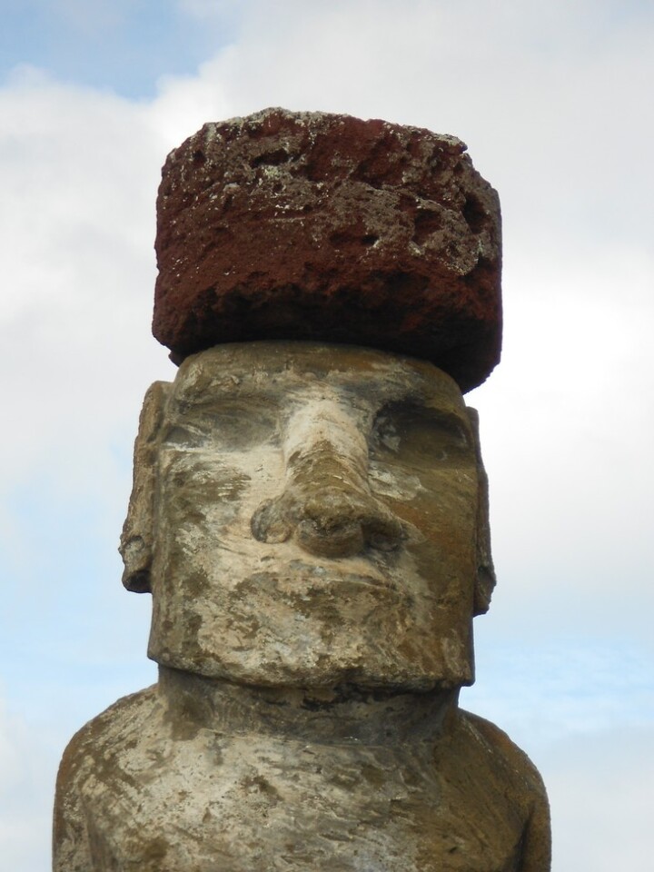 One of the moai statues, capped off with a pukao hat
