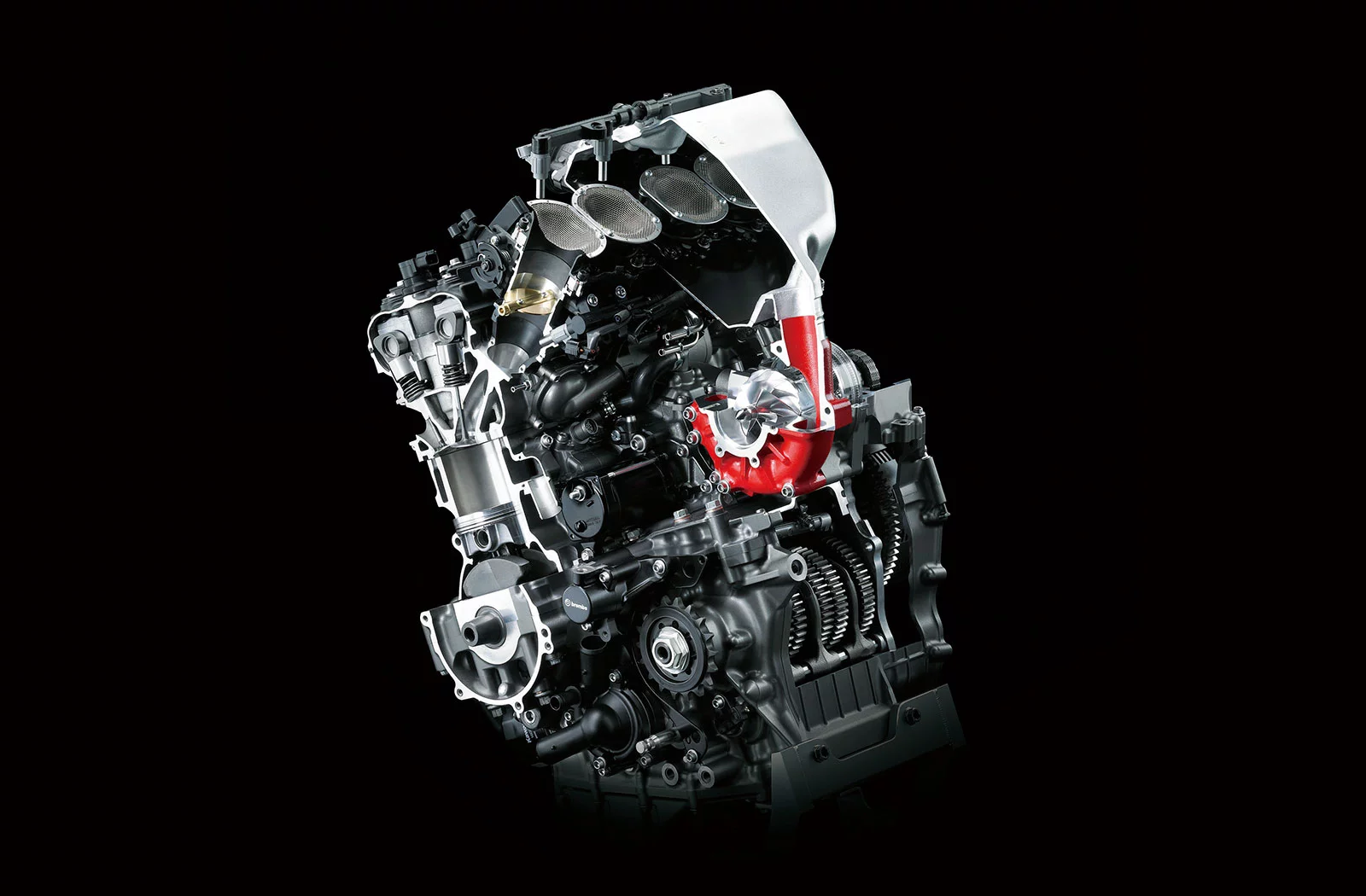 Just as the V8 engine became the blank canvas for generations of hot-rod builders, this engine may well become the blank canvas for today's software engineers and ECU hackers, the artists of the twenty-first century. In order to accommodate the 300+ horsepower output of the Ninja H2R, the whole engine has been designed to be handle stresses 1.5x to 2x greater than on a naturally aspirated liter-class engine. Kawasaki has confirmed that the only differences between this motor and the 300+ horsepower H2R are the camshafts, head gasket, clutch and ... software.