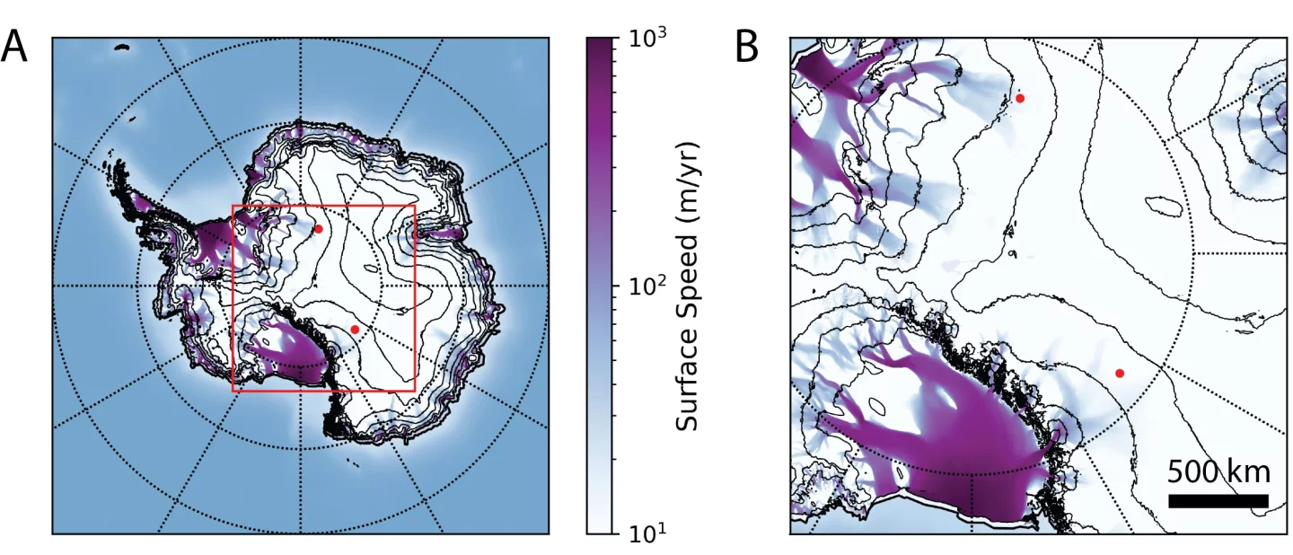 The locations of the two anomalous events (red dots)
