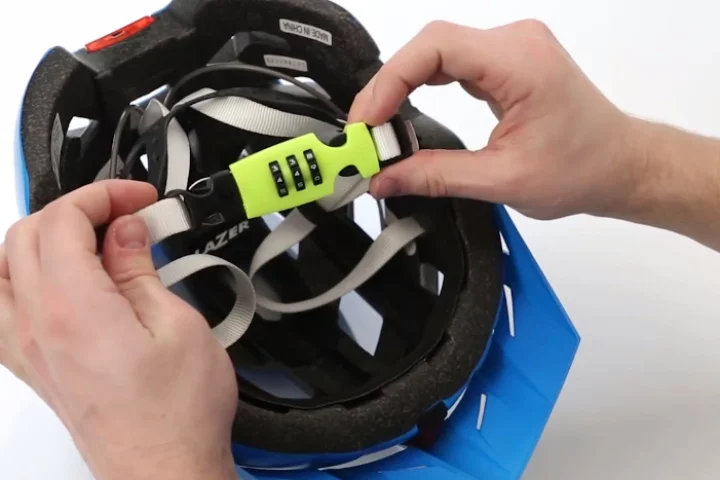 The Lazer Cappuccino locks the quick release buckle of a helmet strap