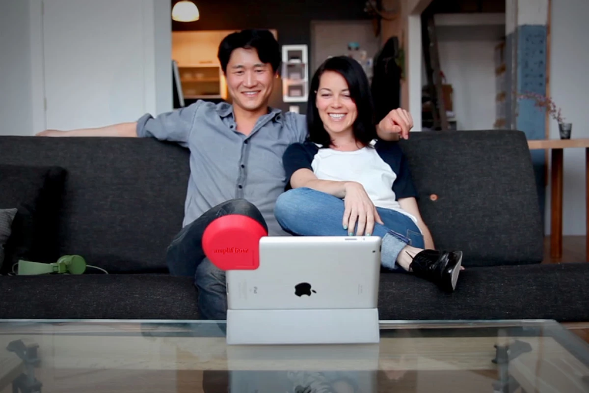 The clip-on Amplifiear boosts iPad audio and sound quality