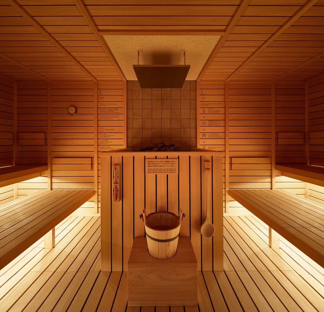 Inside °C's Finnish sauna
