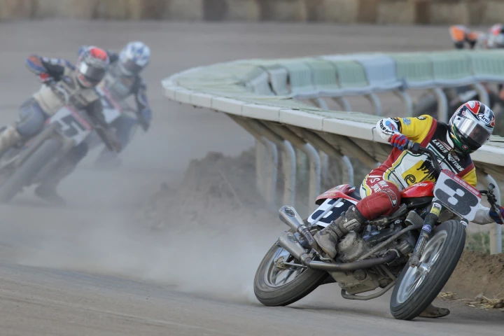 Former Grand National Champion Joe Kopp leads the field on his Ducati