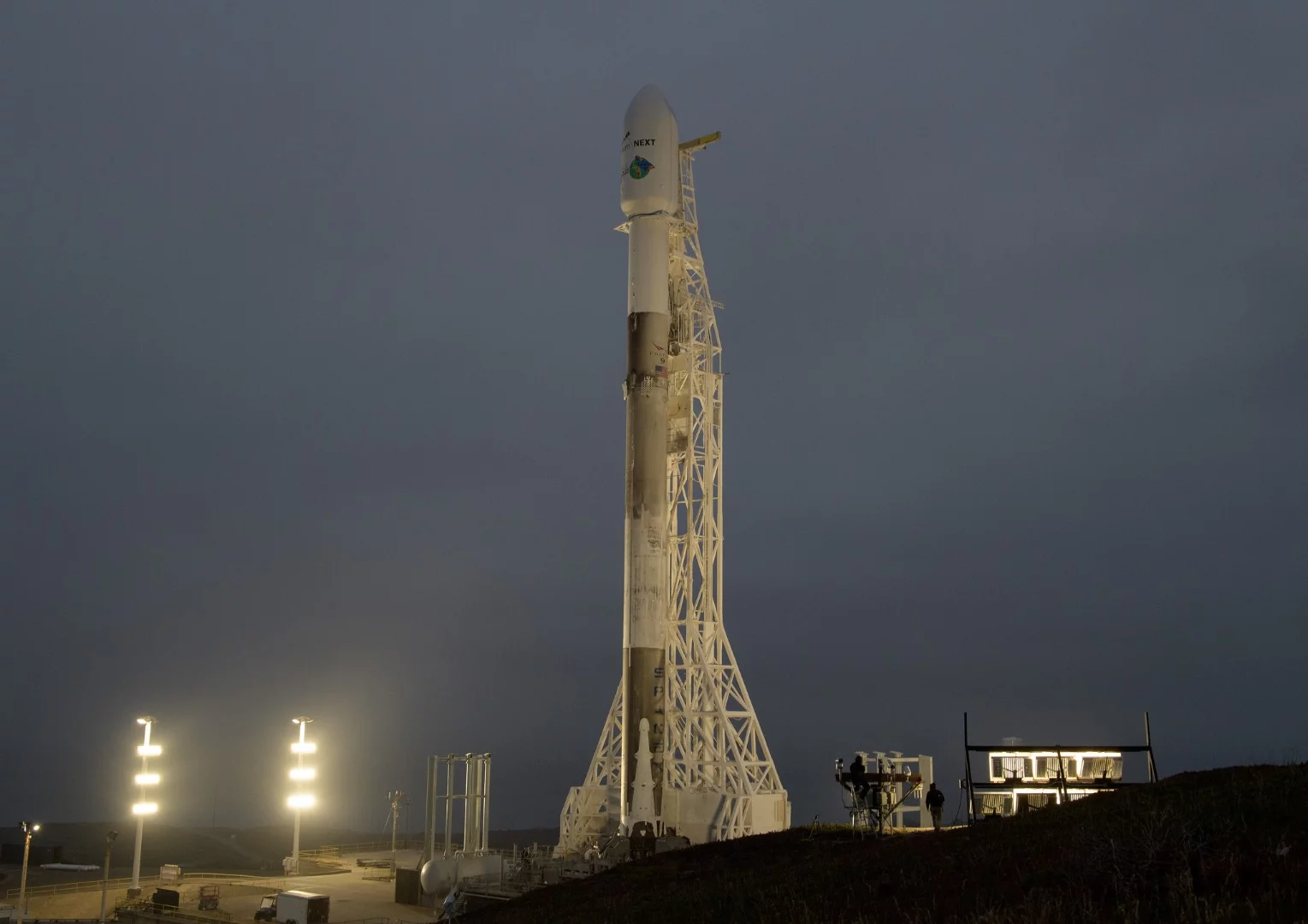 SpaceX Falcon 9 rocket ahead of launch on Tuesday