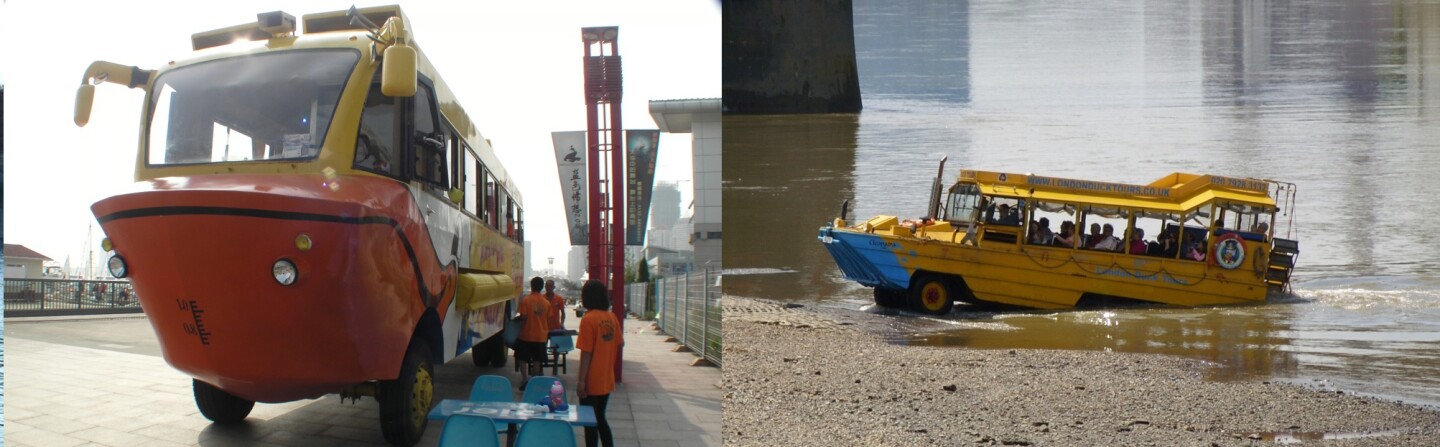 Many old military amphibious vehicles are still in service in the tourism industry today, such as this Chinese Red Army amphibious bus (left) we spotted in Qingdao a few years back and a British Army Duck which now plies its trade on the River Thames. CAMI began its amphibious exploits by developing a United States LARC before developing a raft of its own proprietary designs.
