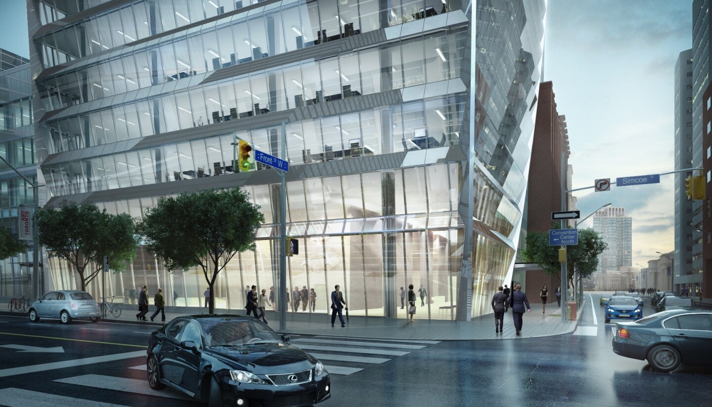 AS+GG says that 160 Front Street's glazing will mitigate solar glare