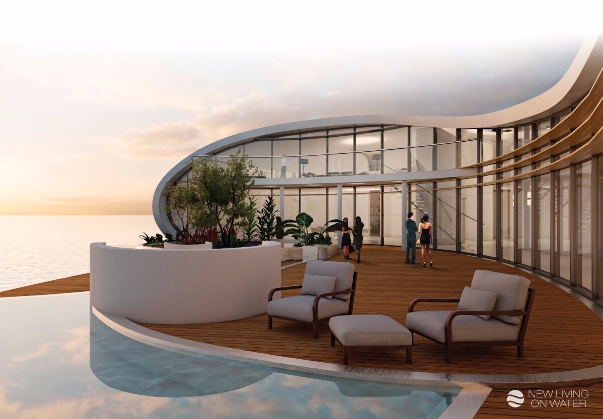The curved shape of the units will envelop a large terrace along one side