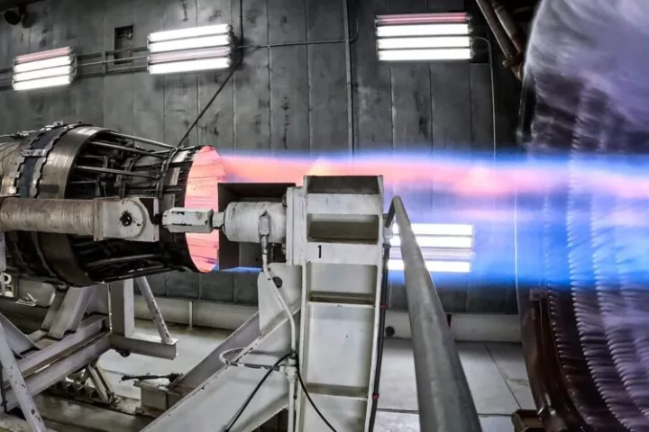 The F100 engine undergoing precooler testing