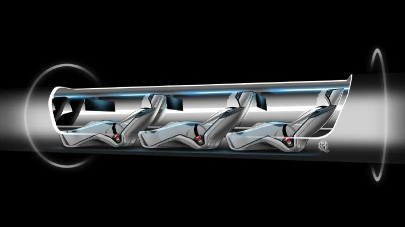 A cutaway view of the Hyperloop capsule, with passengers aboard