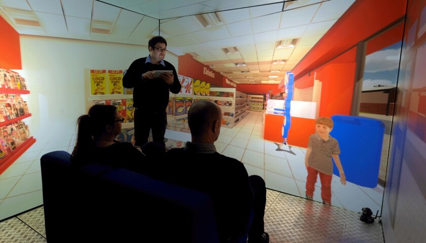 The Blue Room is used to simulate being in a shop
