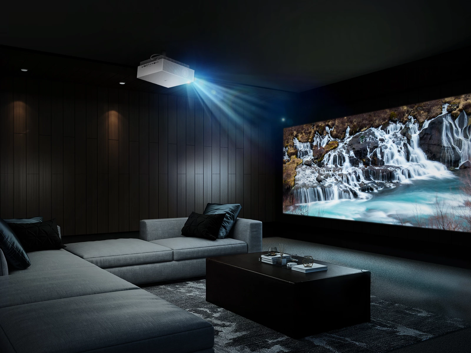 The projector features technology that auto adjusts the thrown image depending on room brightness