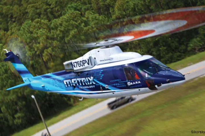 Utilizing Sikorsky's MATRIX system, a Sikorsky S-76 commercial helicopter has taken off, flown, and landed completely autonomously
