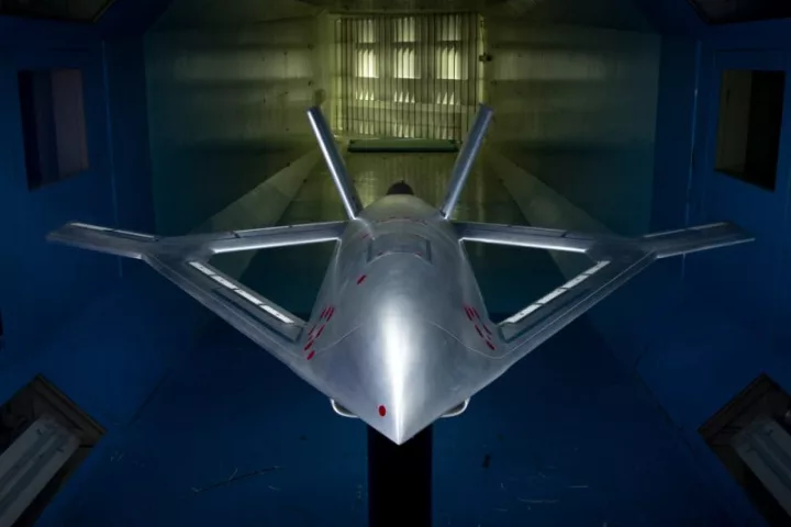 Aurora's active flow control prototype in a wind tunnel. The final X-Plane will have a 30-foot wingspan, and no external control surfaces