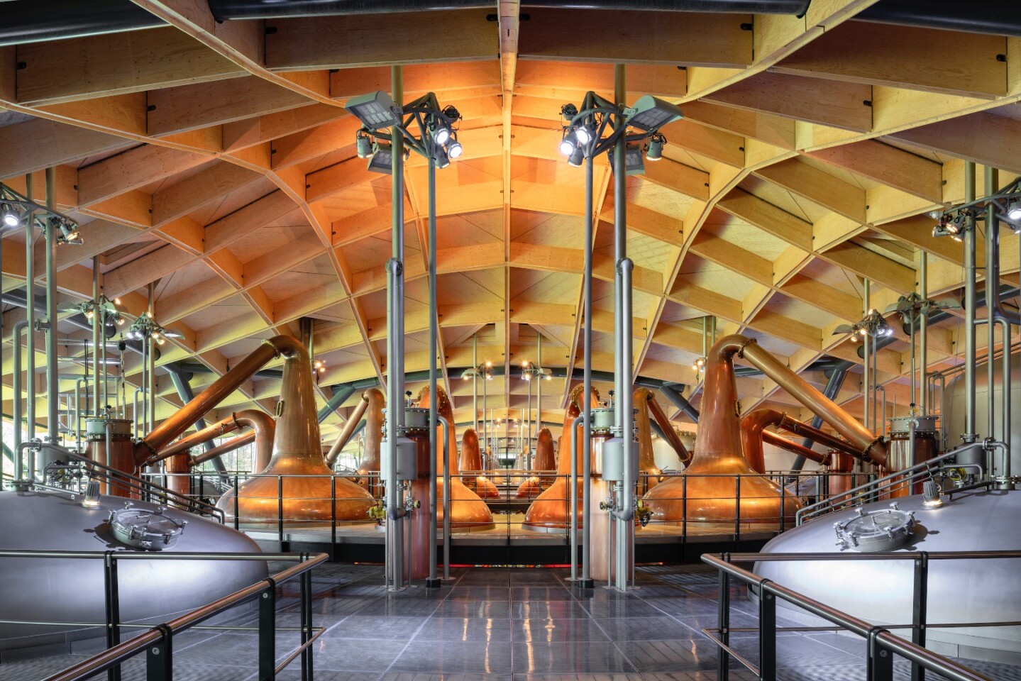 Visitors to the Macallan New Distillery and Visitor Experience are greeted with an exhibition and gallery area, before progressing through a sequence of production areas that follow the distilling of the whisky