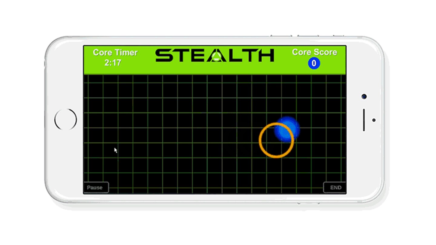 Your smartphone runs the Stealth game app while you aim for a high score