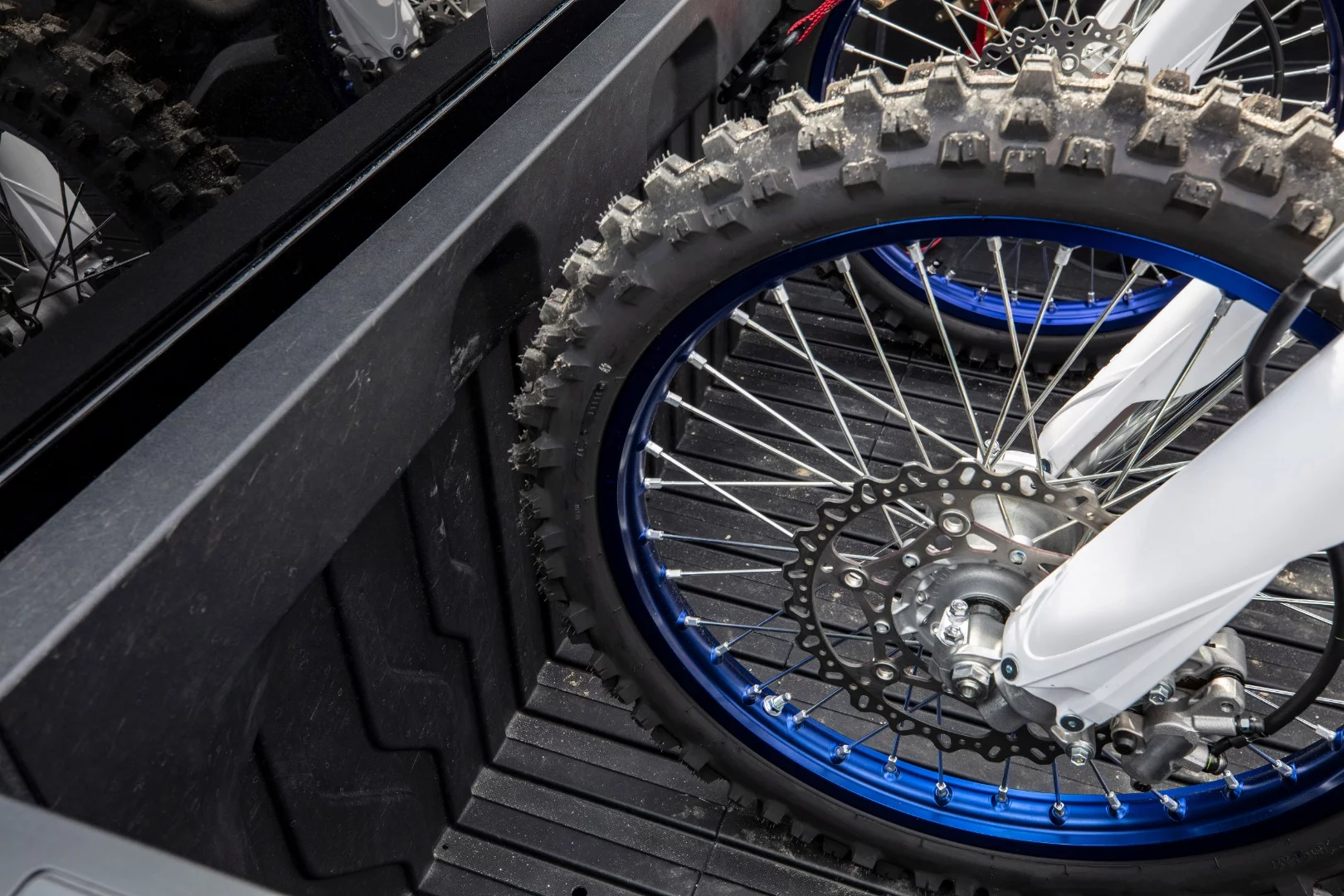 Indents in the CarbonPro bed's form are specially-made to receive motorcycle tires (both dirt bikes and street bikes)