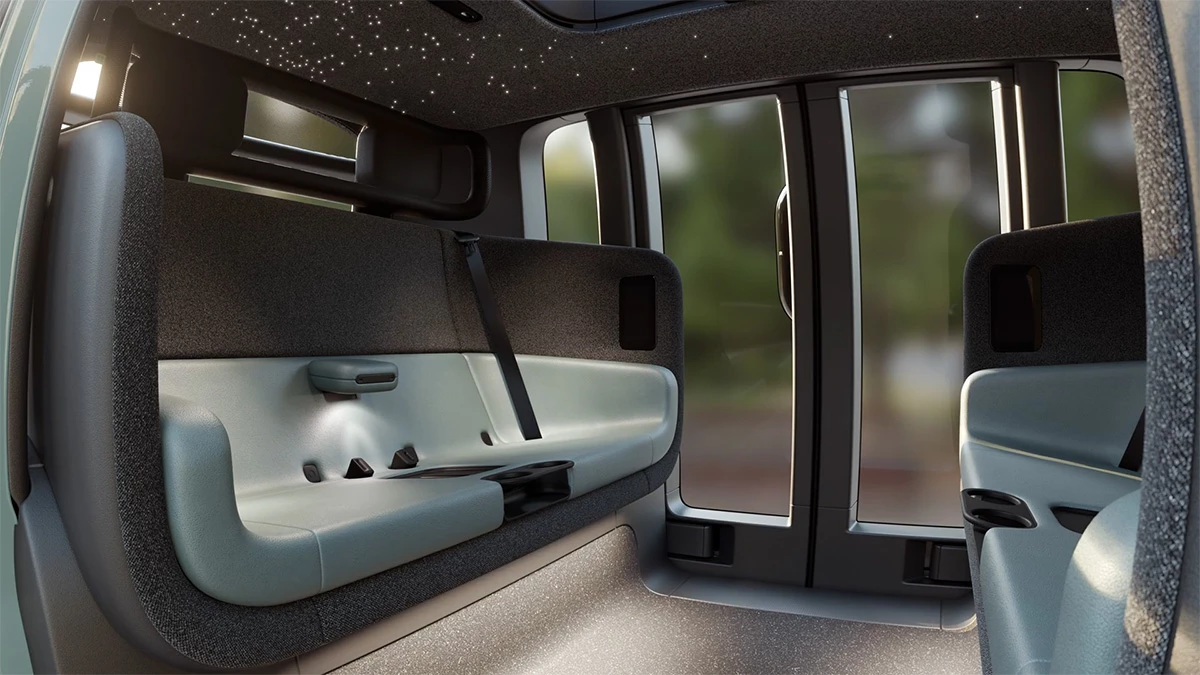 Zoox taxis are designed to comfortably seat four passengers, and include personal climate zones and wireless chargers