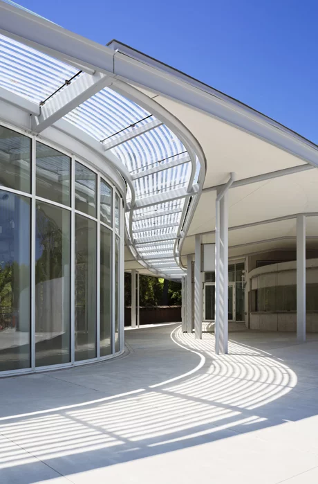 The fritted aspect of the glass also hopes to help prevent birds from flying into the glass panels