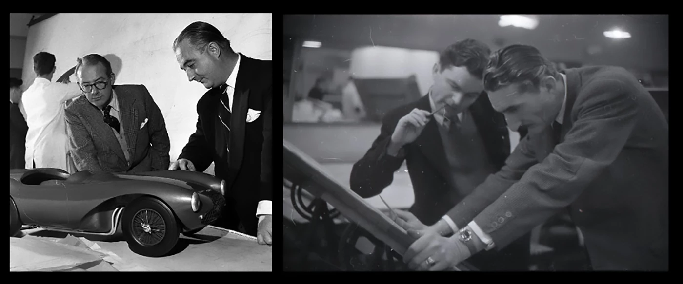 David Cutting (with pencil in mouth), had just been appointed by David Brown (behind model) to the role of chief designer in Aston Martin's Special Projects Office and he was given a clean sheet to design the DBR1, the company's first true racing car.