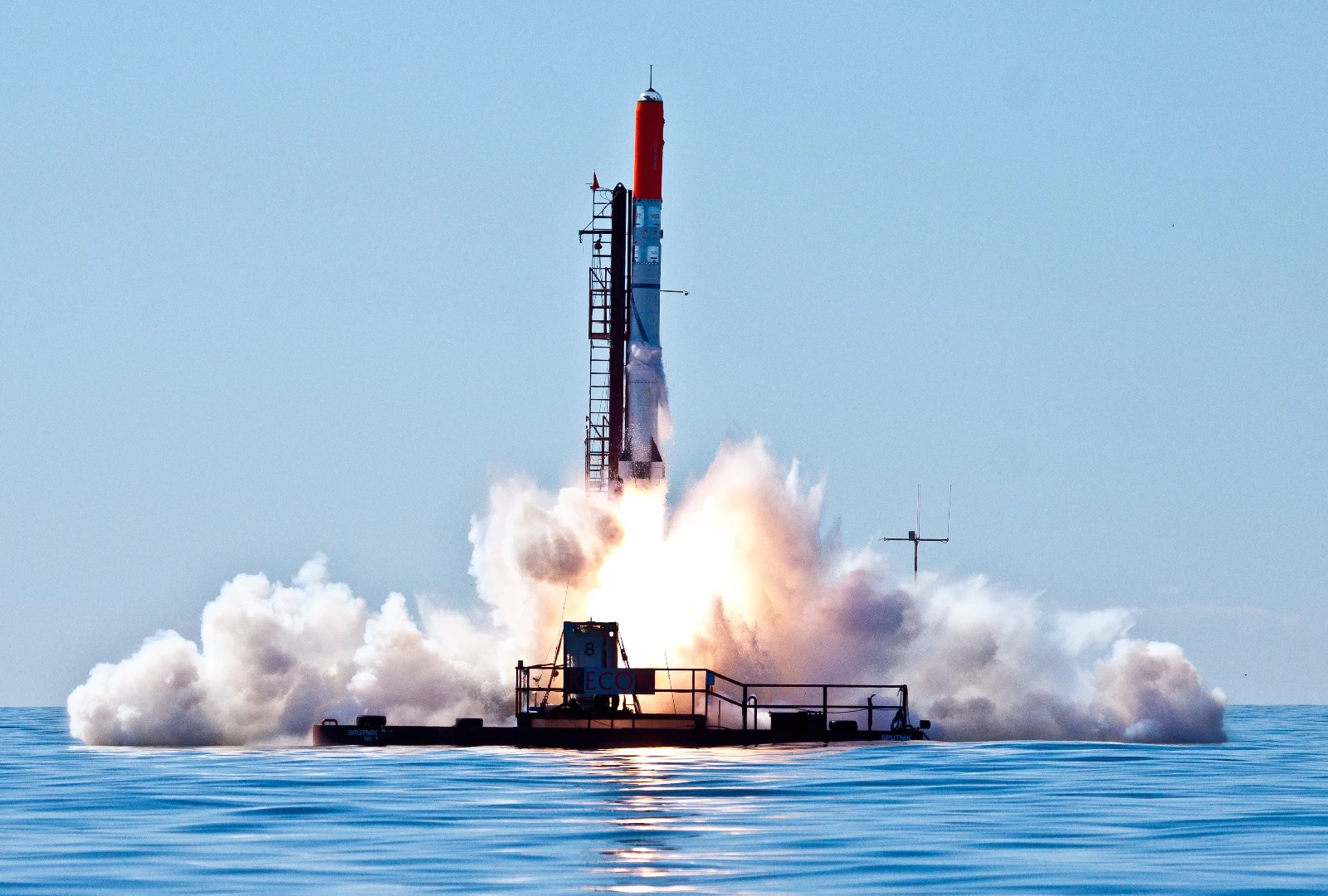 The Heat-1X rocket launching from the Sputnik launch platform