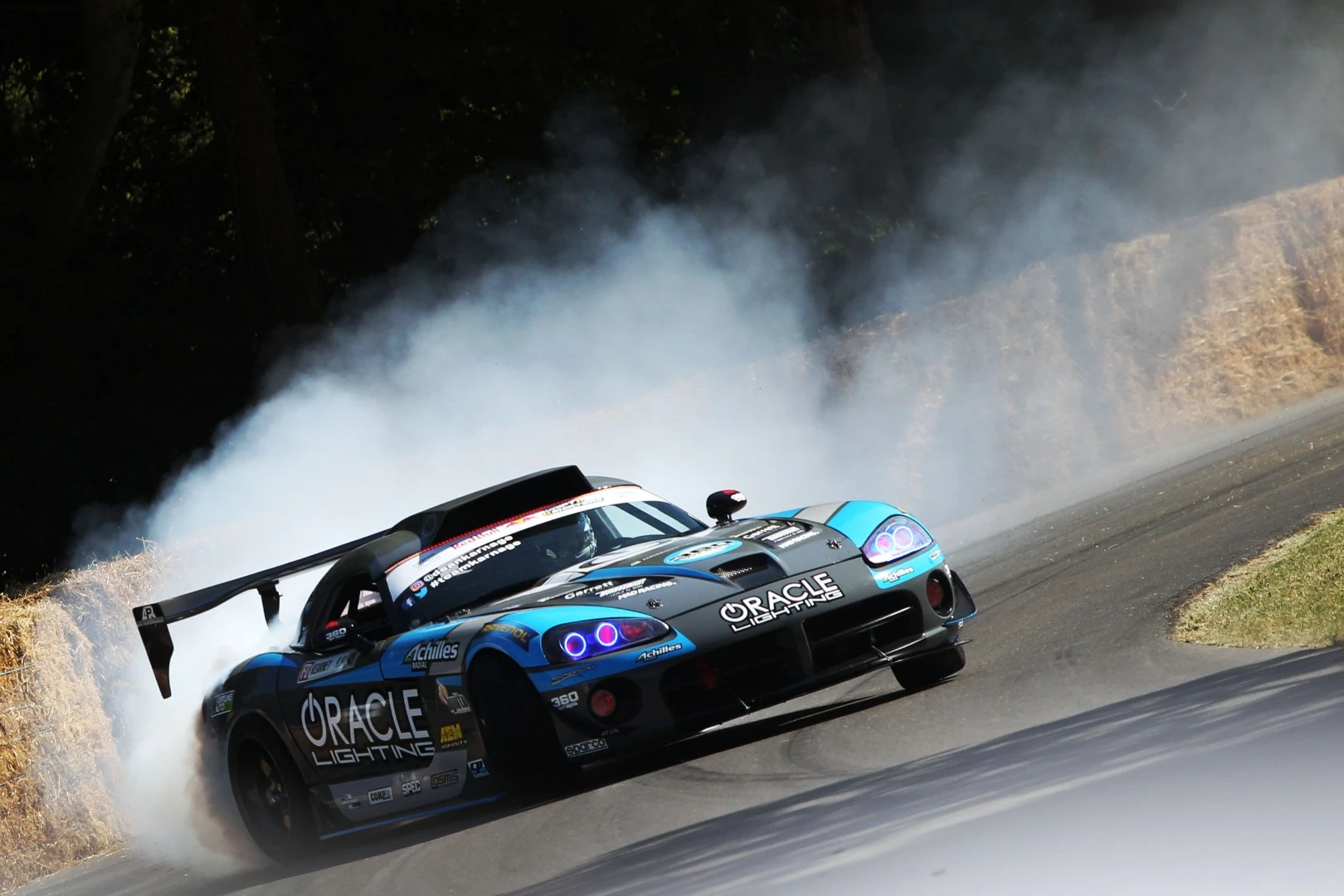 Professional drifter Dean Karnage lets rip in a Dodge Viper