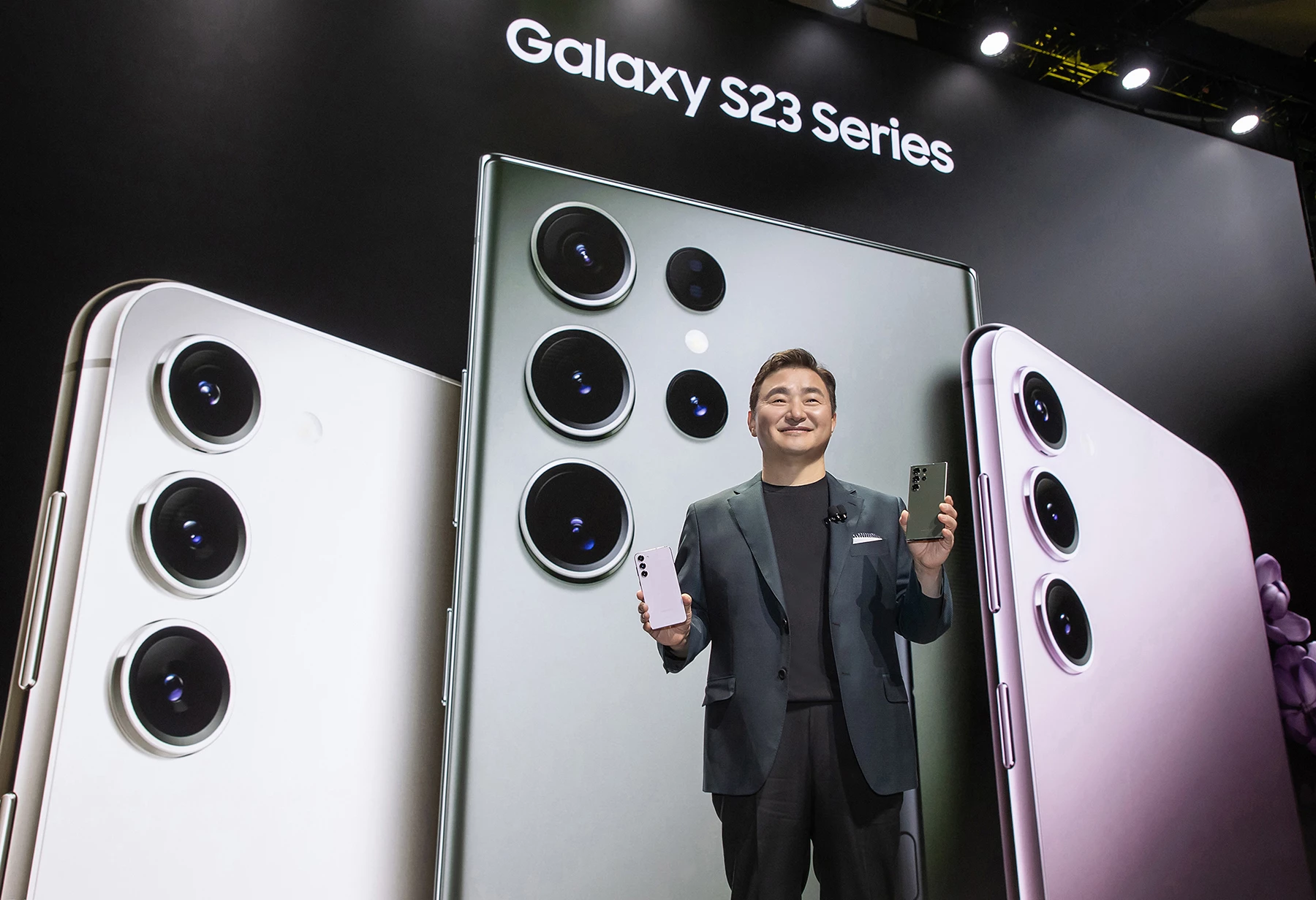 President and Head of Mobile eXperience Business at Samsung Electronics, TM Roh, introduces the Galaxy S23 series premium smartphones at its first in-person Unpacked event in three years