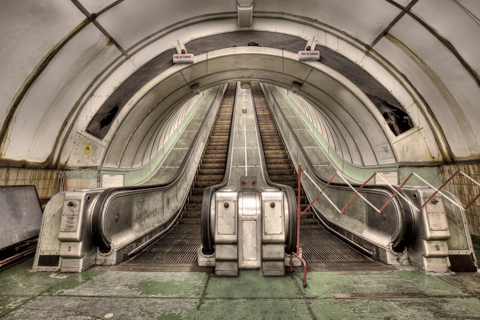 Shortlisted - Tyne Pedestrian Tunnel, Newcastle Upon Tyne. "Taken in the Tyne Pedestrian and Cyclist Tunnel in Newcastle (currently closed for alterations). This shows a wooden escalator, which is reputably the longest wooden escalator in the world."