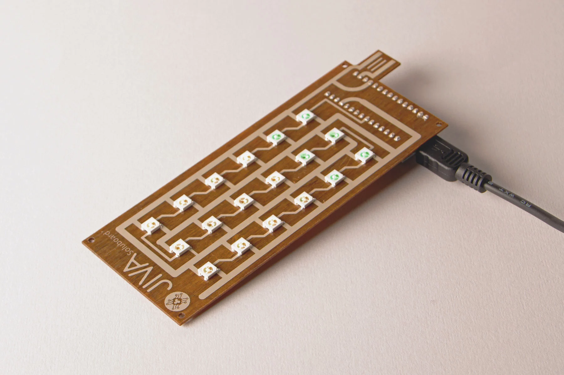 Jiva's Soluboard PCB substrate is made from plant-based fibers, a non-toxic polymer and a halogen-free flame retardant