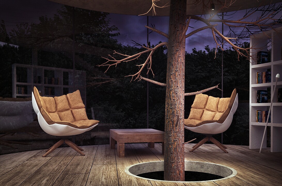 The house features a tree directly in its center (Image: A.Masow)