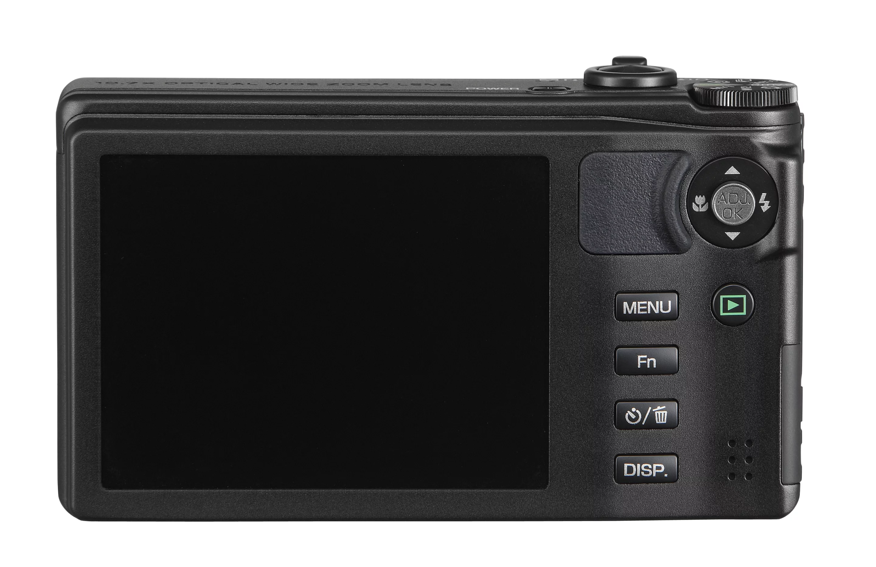 The black CX4 showing a 3 inch, 920,000 dot resolution LCD display and controls