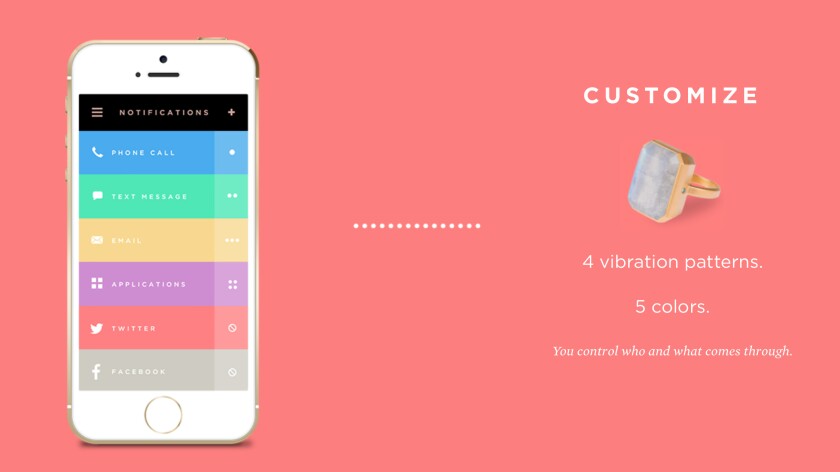 The Ringly app will let owners customize different vibration patterns for different kinds of alerts