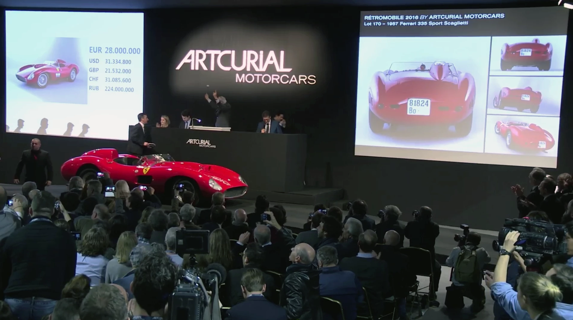 The star of the Retromobile auctions was undoubtedly this 1957 Ferrari 335 S Spider Scaglietti, which was estimated to sell for between €28 million and €32 million (US$30.5 million to $34.8 million) and sold for $35.7 million