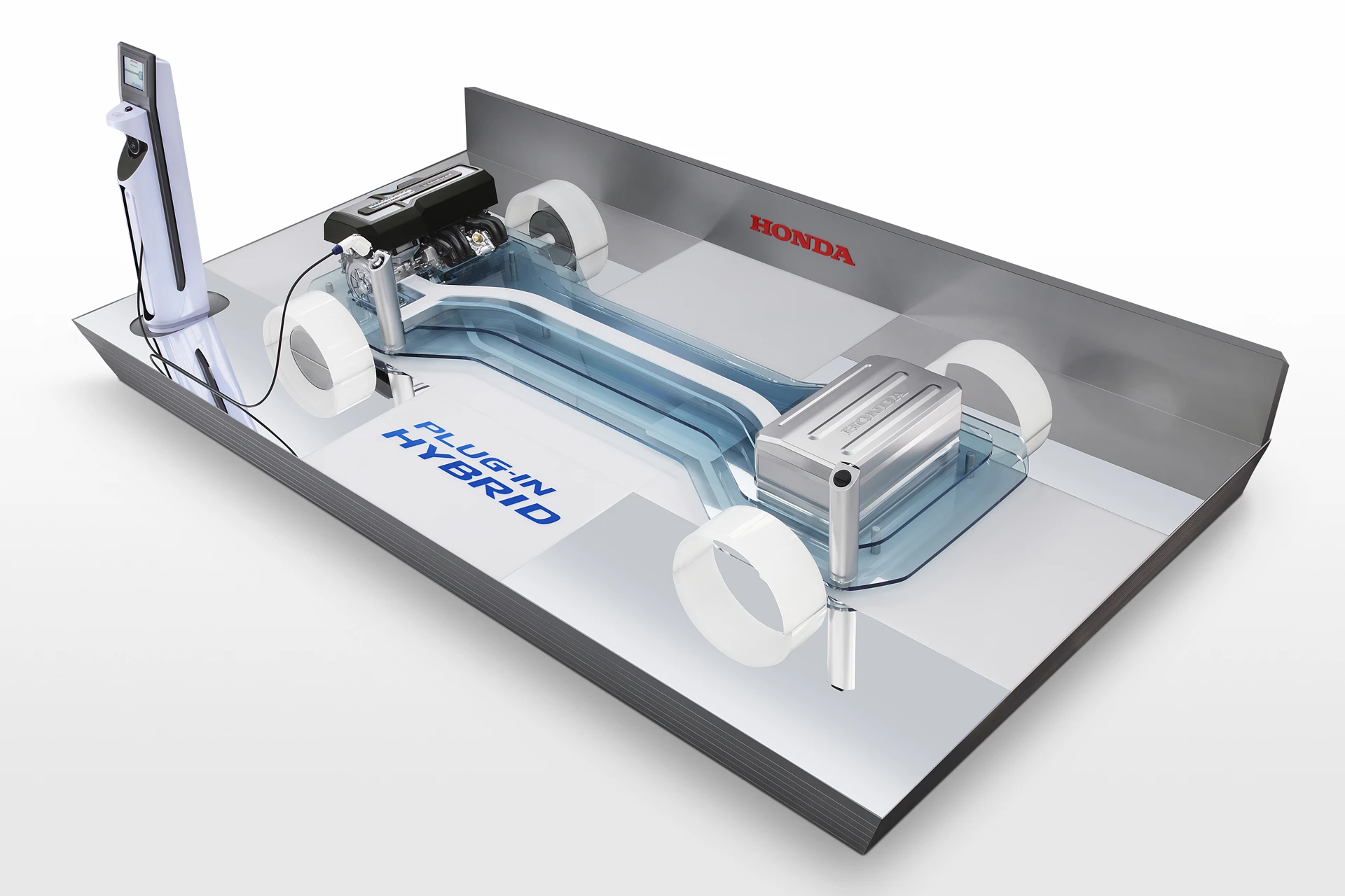 The Honda two-motor system continuously moves through three different modes to maximize driving efficiency: all-electric, petrol-electric and a unique, engine direct-drive mode. The plug-in hybrid also uses regenerative braking to charge the battery