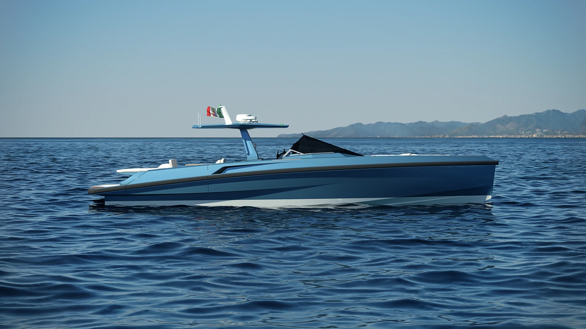 The 48 Wallytender has an overall length of 13.95 m (46 ft)
