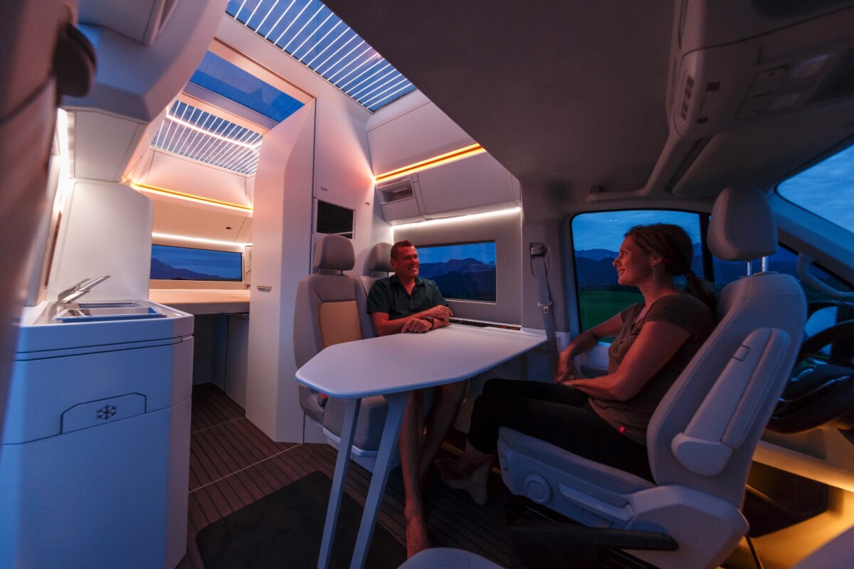 A generous amount of ambient lighting keeps the Volkswagen California XXL illuminated at night