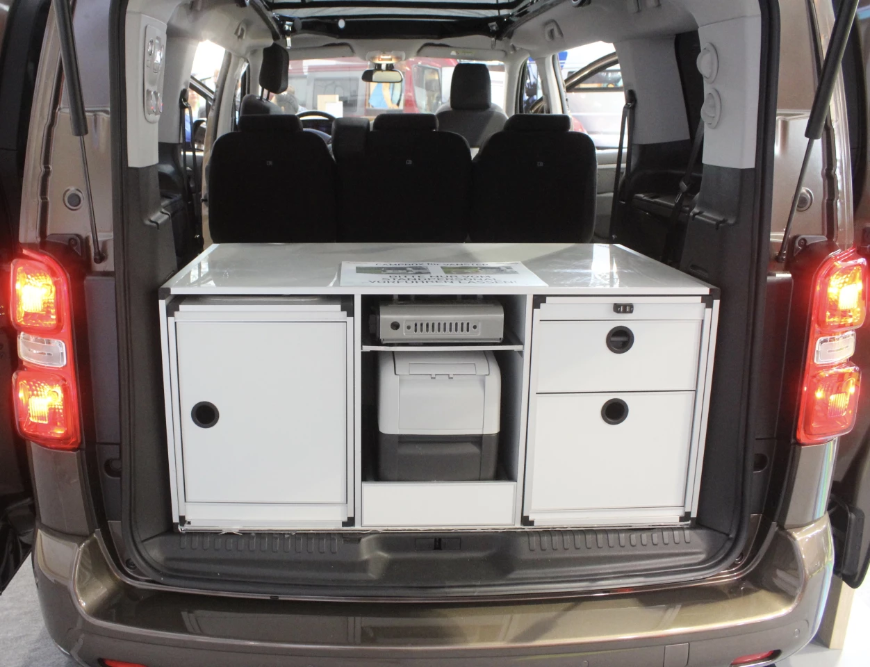 Campbox kitchen neatly packed at the Vanster's 2019 Caravan Salon debut