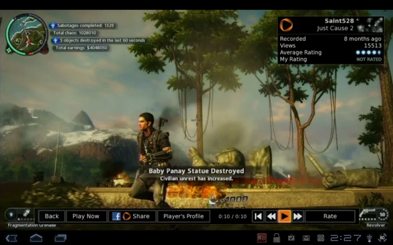 A player shares a brag clip from Just Cause 2 on OnLive