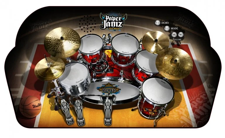 The Paper Jamz drum set - just over 1-inch thick