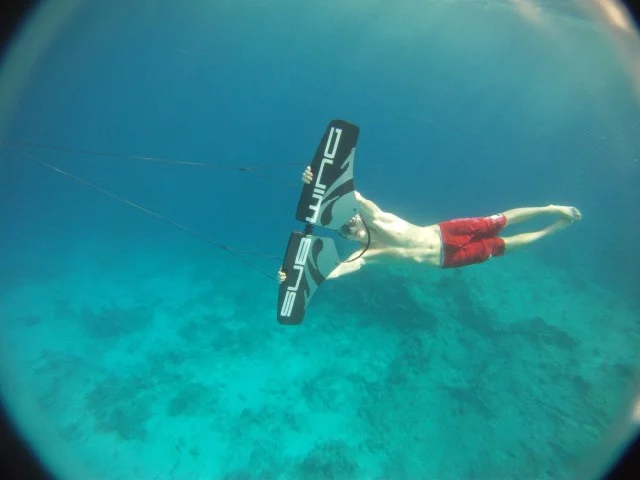 The Subwing is a device that is towed behind a boat, allowing the rider to "fly" underwater